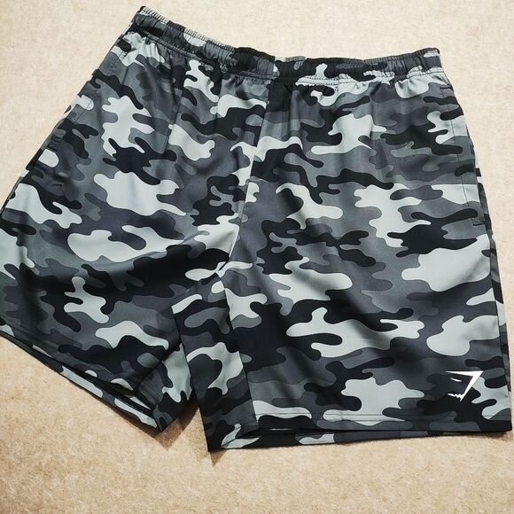 Gymshark Black and Gray Drawstring Athletic Shorts Camouflage #J - Picture 1 of 3